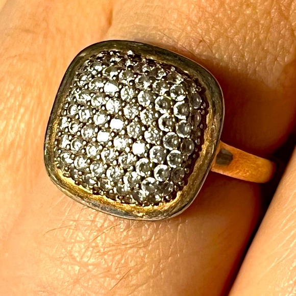 Multi diamond pave square rose gold plated sterling silver ring size 7 - Picture 2 of 4